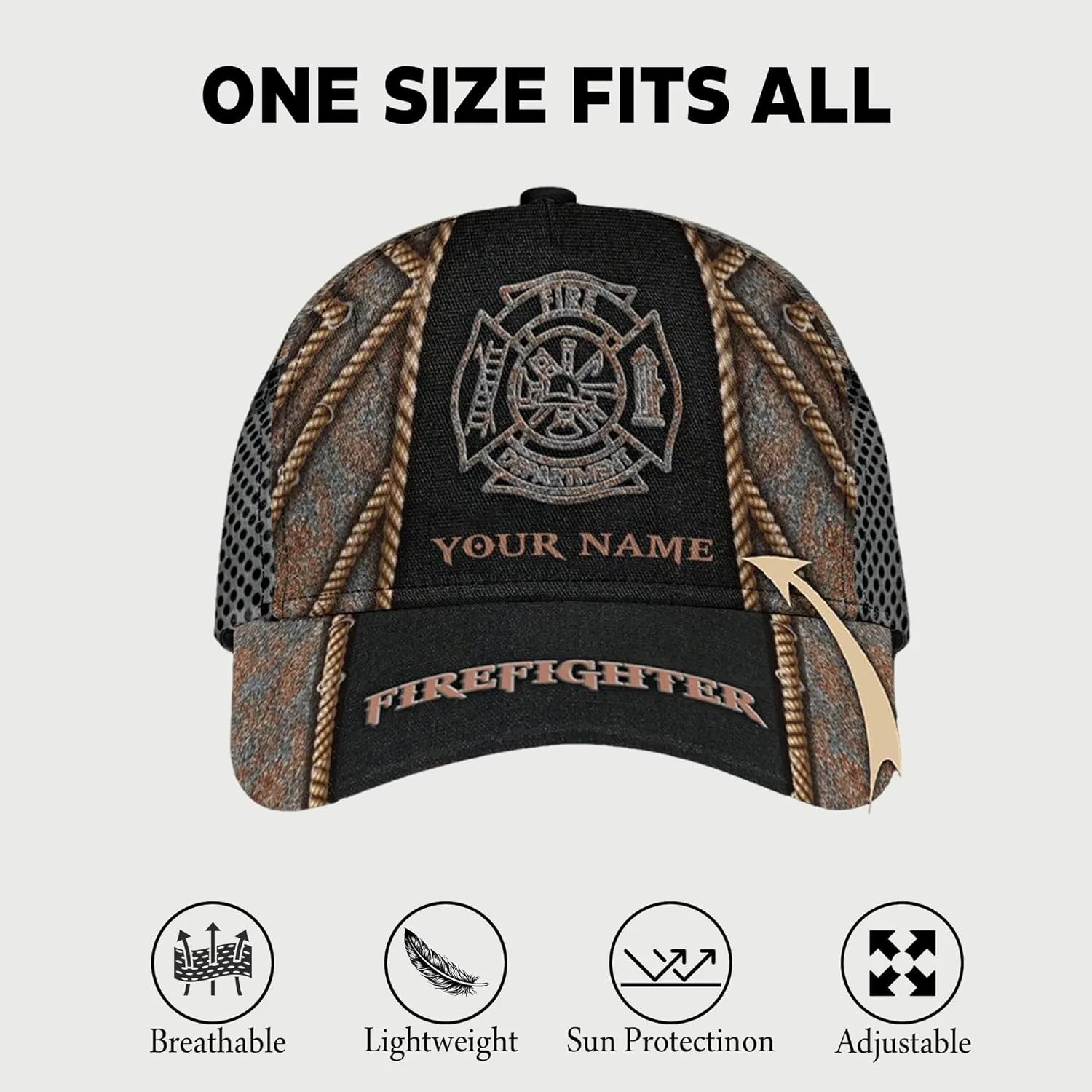 Print Fire Department Badge Mesh Trucker Hats with 3D Fire Fighter Themed Meshback Caps Accessories for Adults