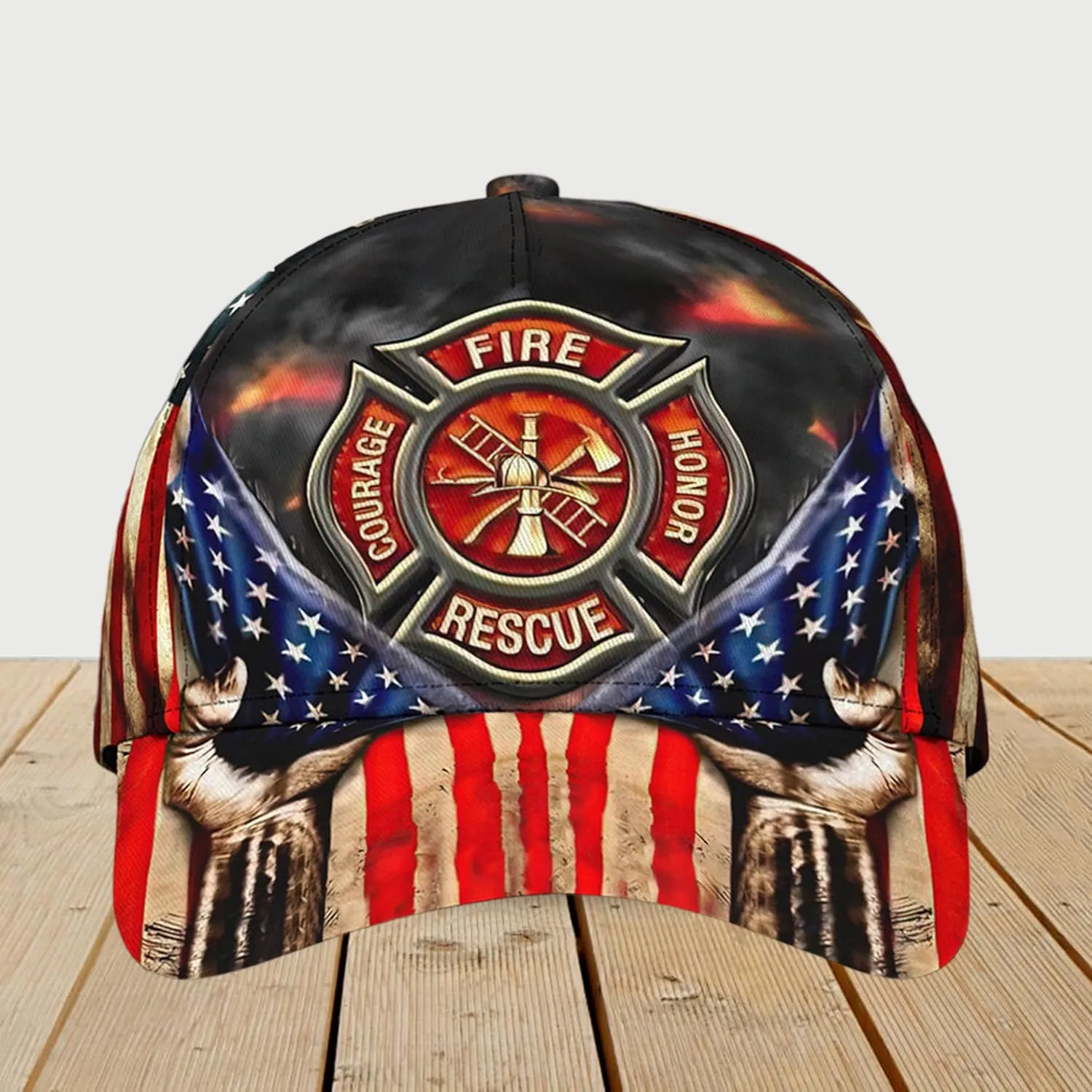 Print Fire Department Badge Mesh Trucker Hats with 3D Fire Fighter Themed Meshback Caps Accessories for Adults