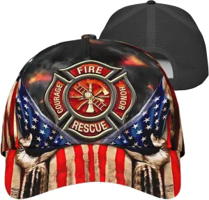 Print Fire Department Badge Mesh Trucker Hats with 3D Fire Fighter Themed Meshback Caps Accessories for Adults