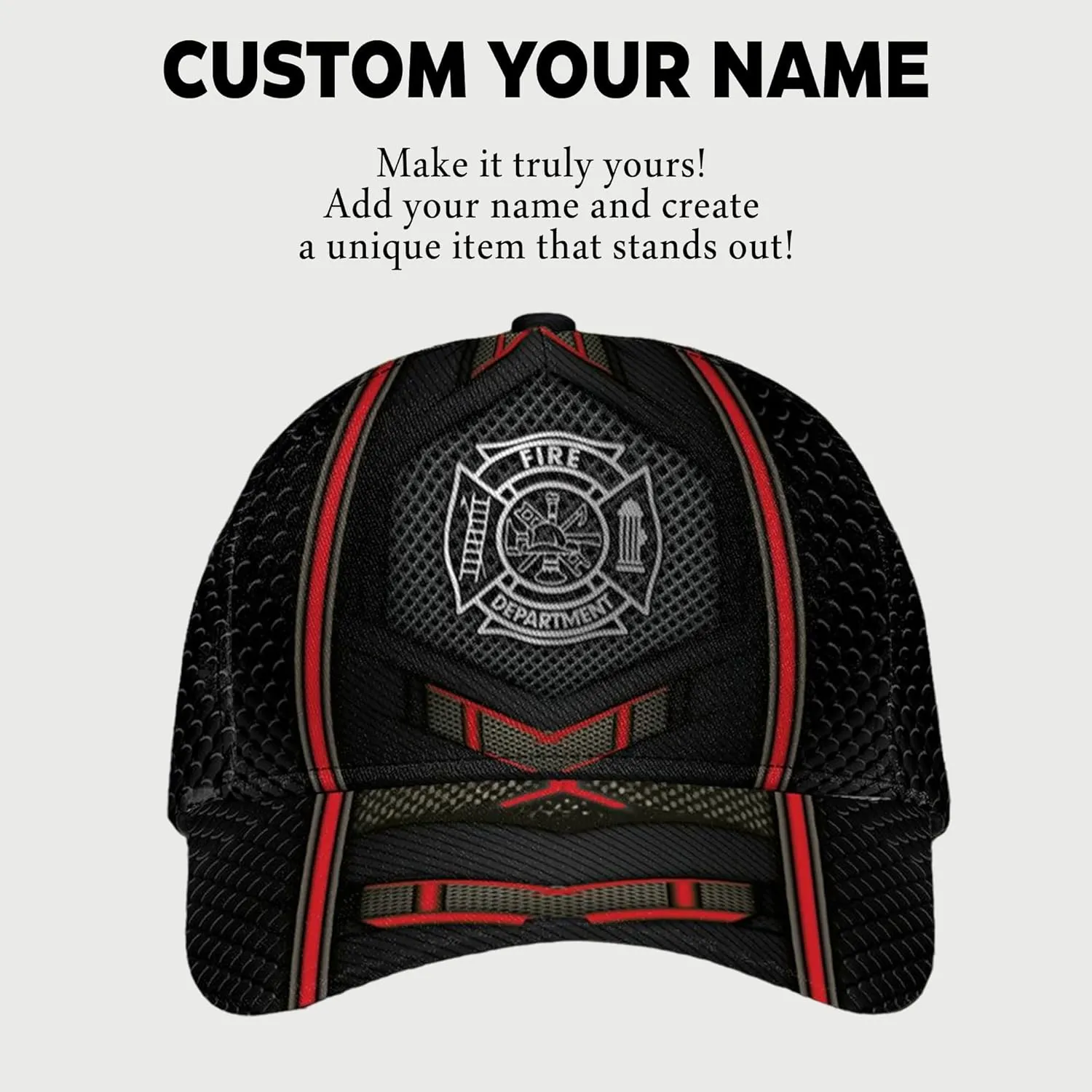 Print Fire Department Badge Mesh Trucker Hats with 3D Fire Fighter Themed Meshback Caps Accessories for Adults