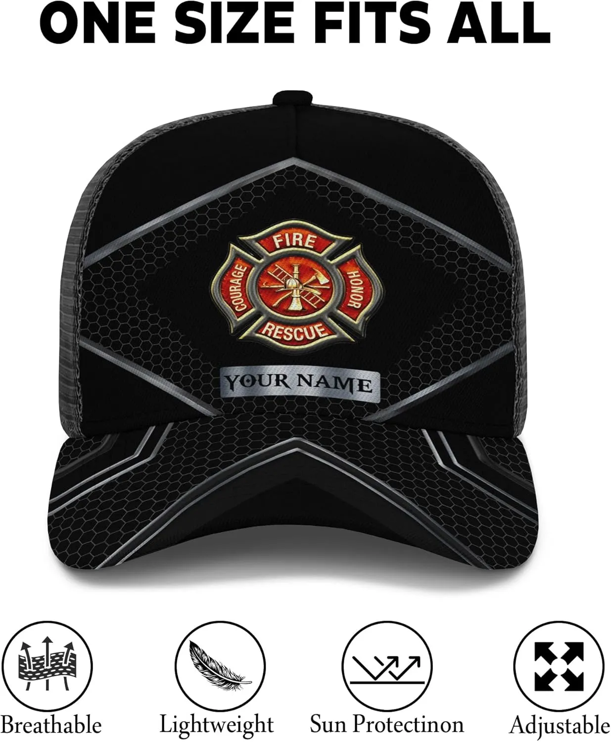 Print Fire Department Badge Mesh Trucker Hats with 3D Fire Fighter Themed Meshback Caps Accessories for Adults