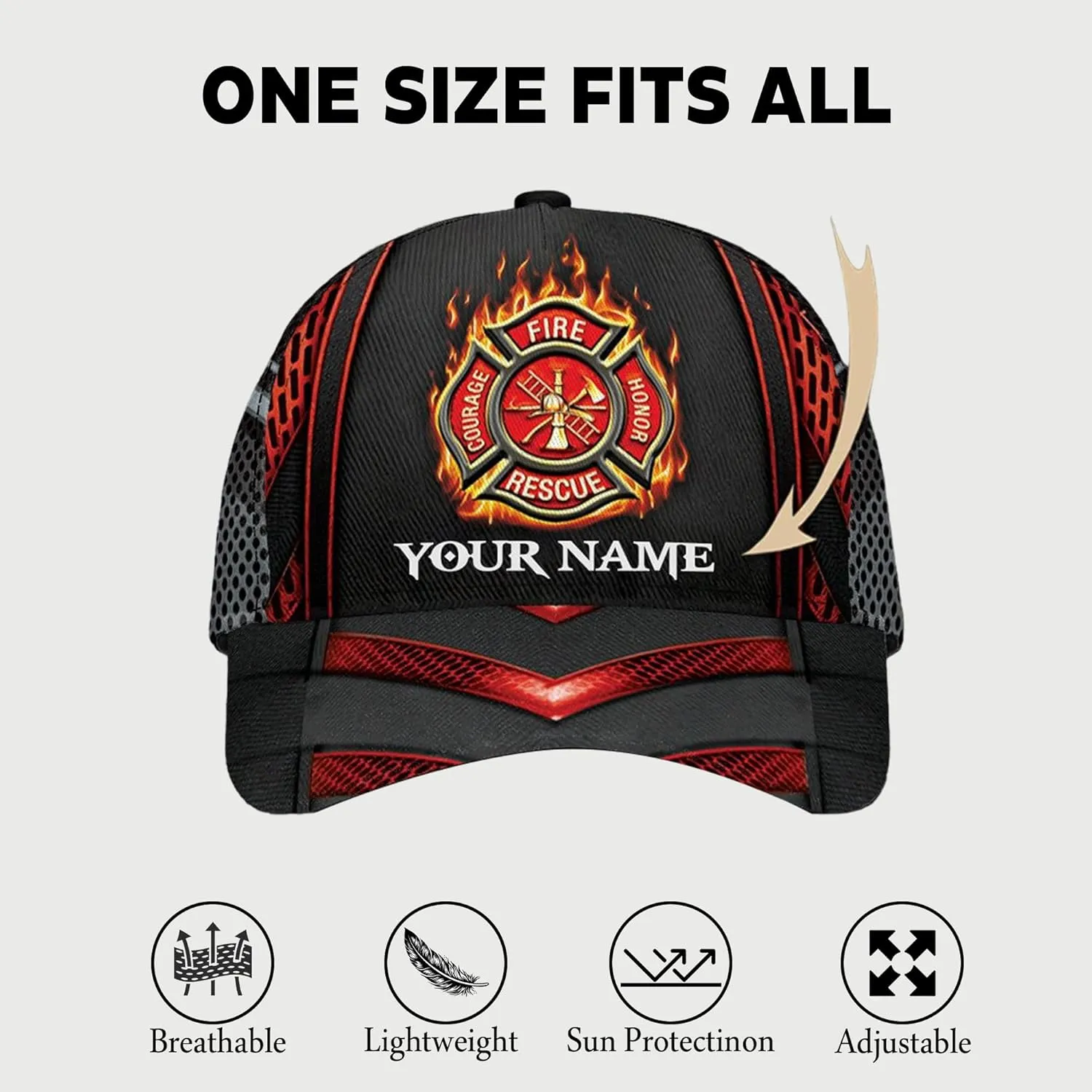 Print Fire Department Badge Mesh Trucker Hats with 3D Fire Fighter Themed Meshback Caps Accessories for Adults