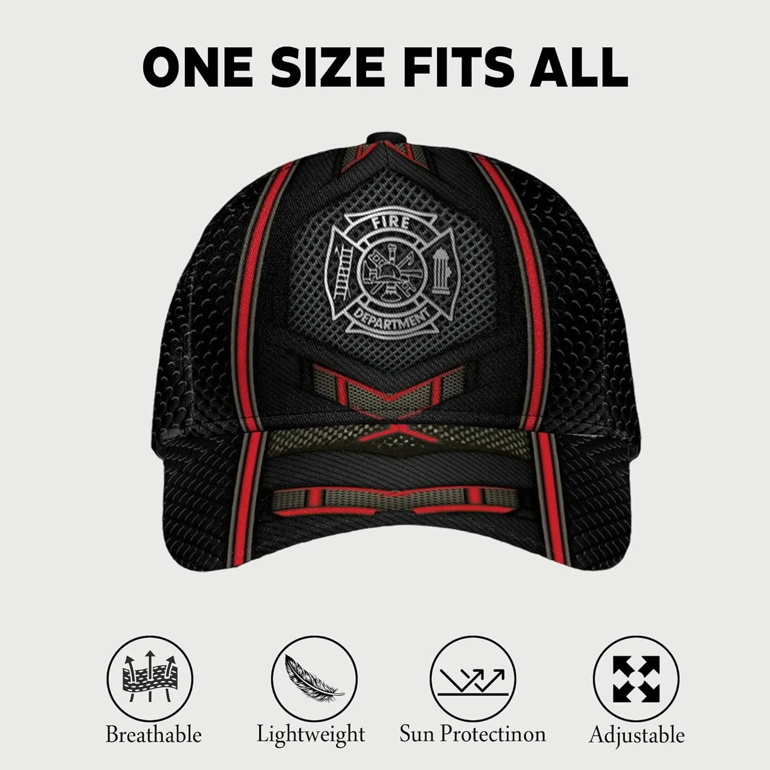 Print Fire Department Badge Mesh Trucker Hats with 3D Fire Fighter Themed Meshback Caps Accessories for Adults
