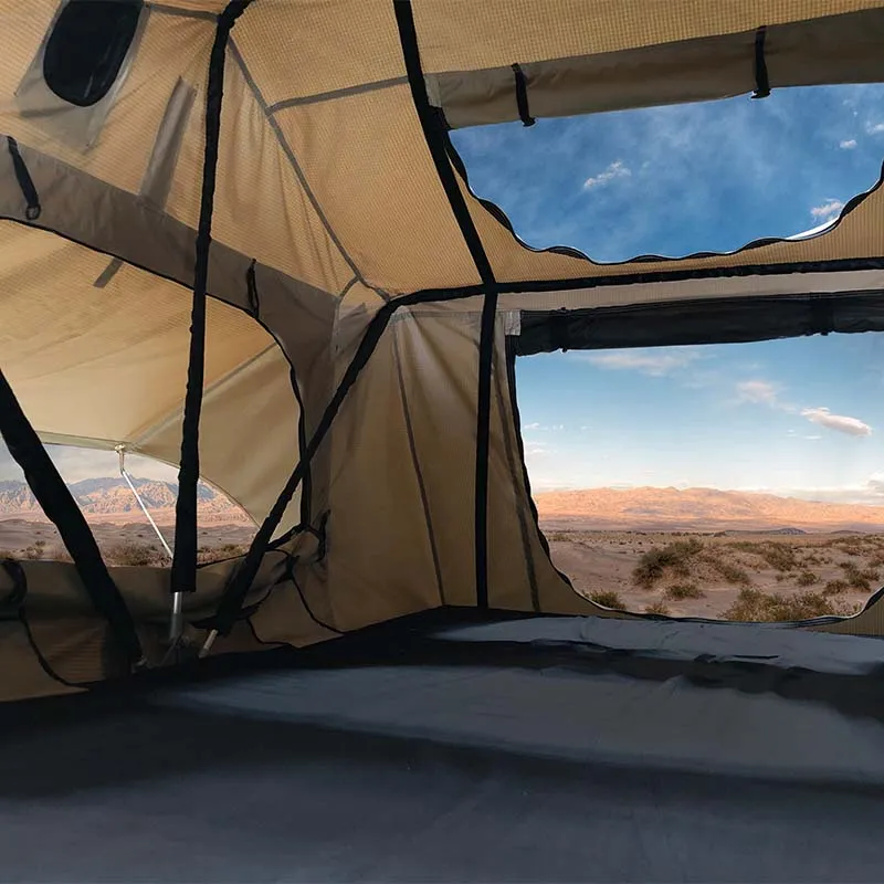 Privacy-first LD Sided Person, & Roof - Rainfly 2 TMBK Tent, Hassle-free Tan Top Body Green Soft
