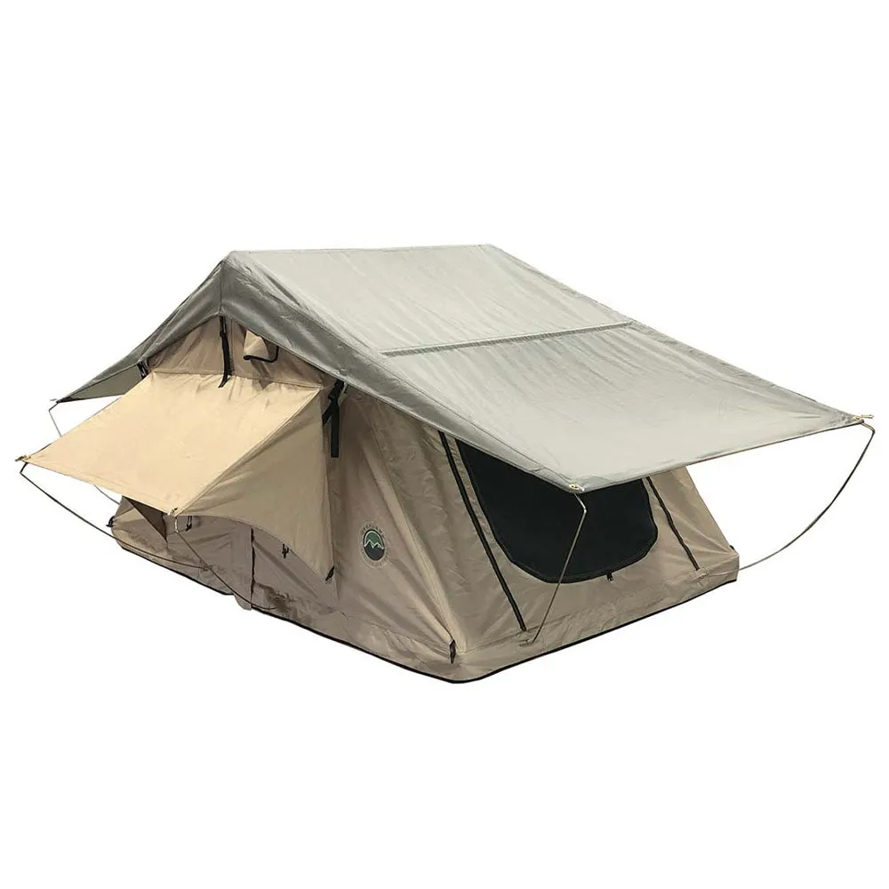 Privacy-first LD Sided Person, & Roof - Rainfly 2 TMBK Tent, Hassle-free Tan Top Body Green Soft