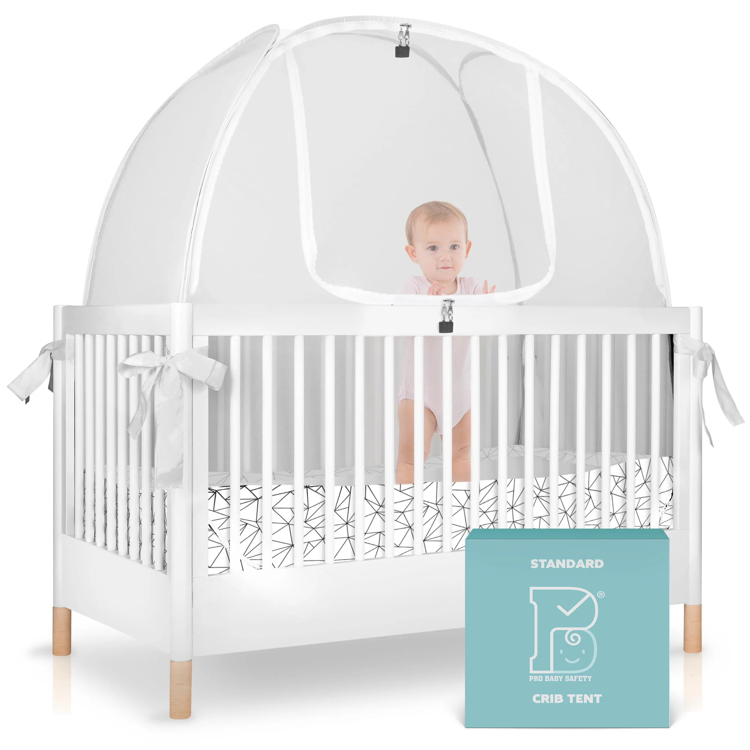 Pro Baby Safety Pop Up Crib Tent, Fine Mesh Crib Netting Cover to Keep Baby from Climbing Out, Prevent Falls and Mosquito Bites, Safety Net Canopy - Sturdy & Stylish Infant Crib Topper
