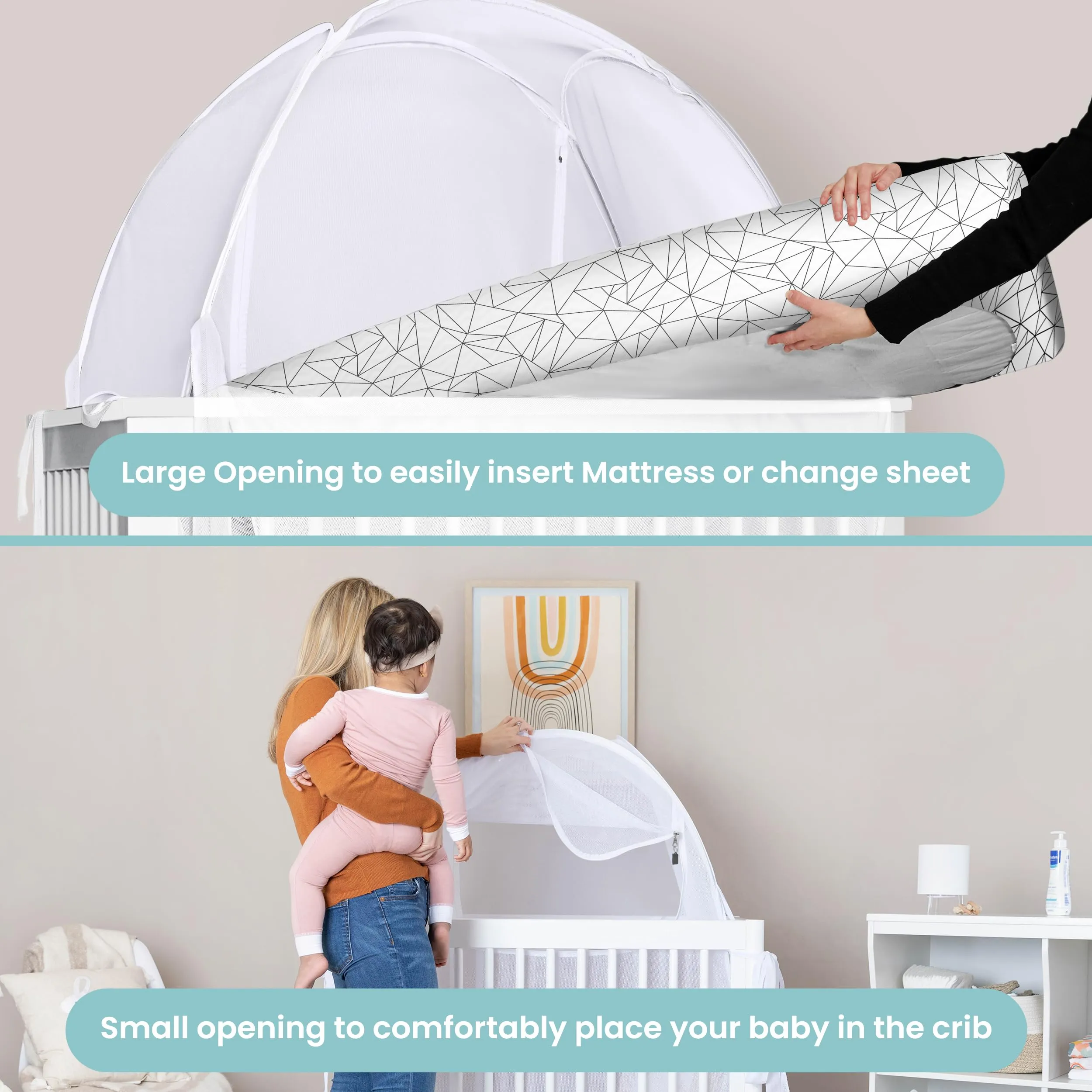 Pro Baby Safety Pop Up Crib Tent, Fine Mesh Crib Netting Cover to Keep Baby from Climbing Out, Prevent Falls and Mosquito Bites, Safety Net Canopy - Sturdy & Stylish Infant Crib Topper