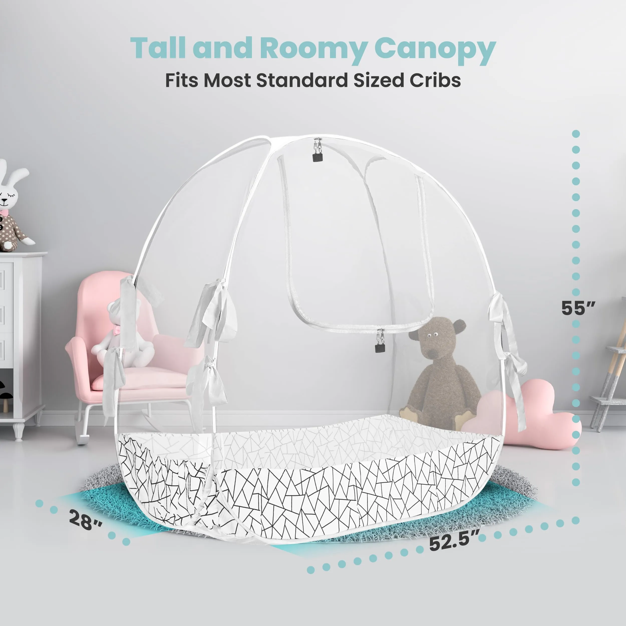 Pro Baby Safety Pop Up Crib Tent, Fine Mesh Crib Netting Cover to Keep Baby from Climbing Out, Prevent Falls and Mosquito Bites, Safety Net Canopy - Sturdy & Stylish Infant Crib Topper