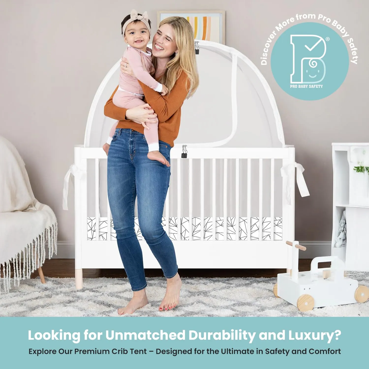 Pro Baby Safety Pop Up Crib Tent, Fine Mesh Crib Netting Cover to Keep Baby from Climbing Out, Prevent Falls and Mosquito Bites, Safety Net Canopy - Sturdy & Stylish Infant Crib Topper