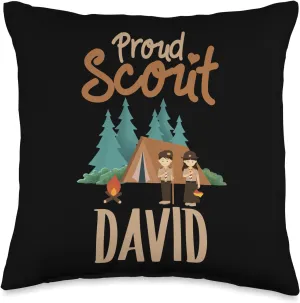 Proud David Camping Scouting Leader Adventure Throw Pillow, 16x16, Multicolor