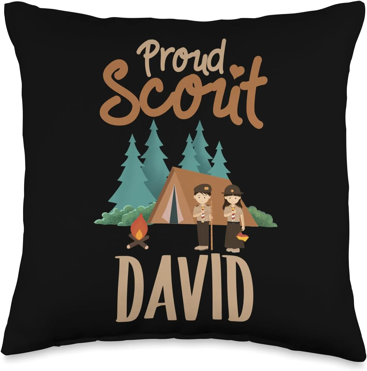 Proud David Camping Scouting Leader Adventure Throw Pillow, 16x16, Multicolor