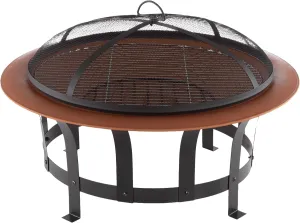 Pure Garden 50-LG1204 30" Outdoor Deep Fire Pit-Round Large Colored Steel Bowl, Mesh Spark Screen, Log Poker & Grilling Grate Pit-30-Inch Portable Patio Wood Burning Bonfire, Copper and Black