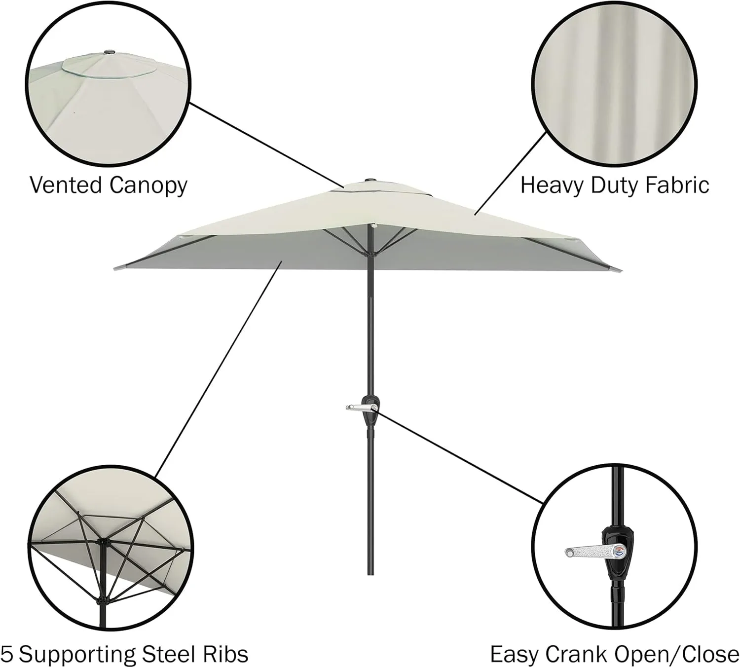 Pure Garden Half Umbrella Outdoor Patio Shade - 9 ft Patio Umbrella with Easy Crank - Small Canopy for Balcony, Table, or Deck