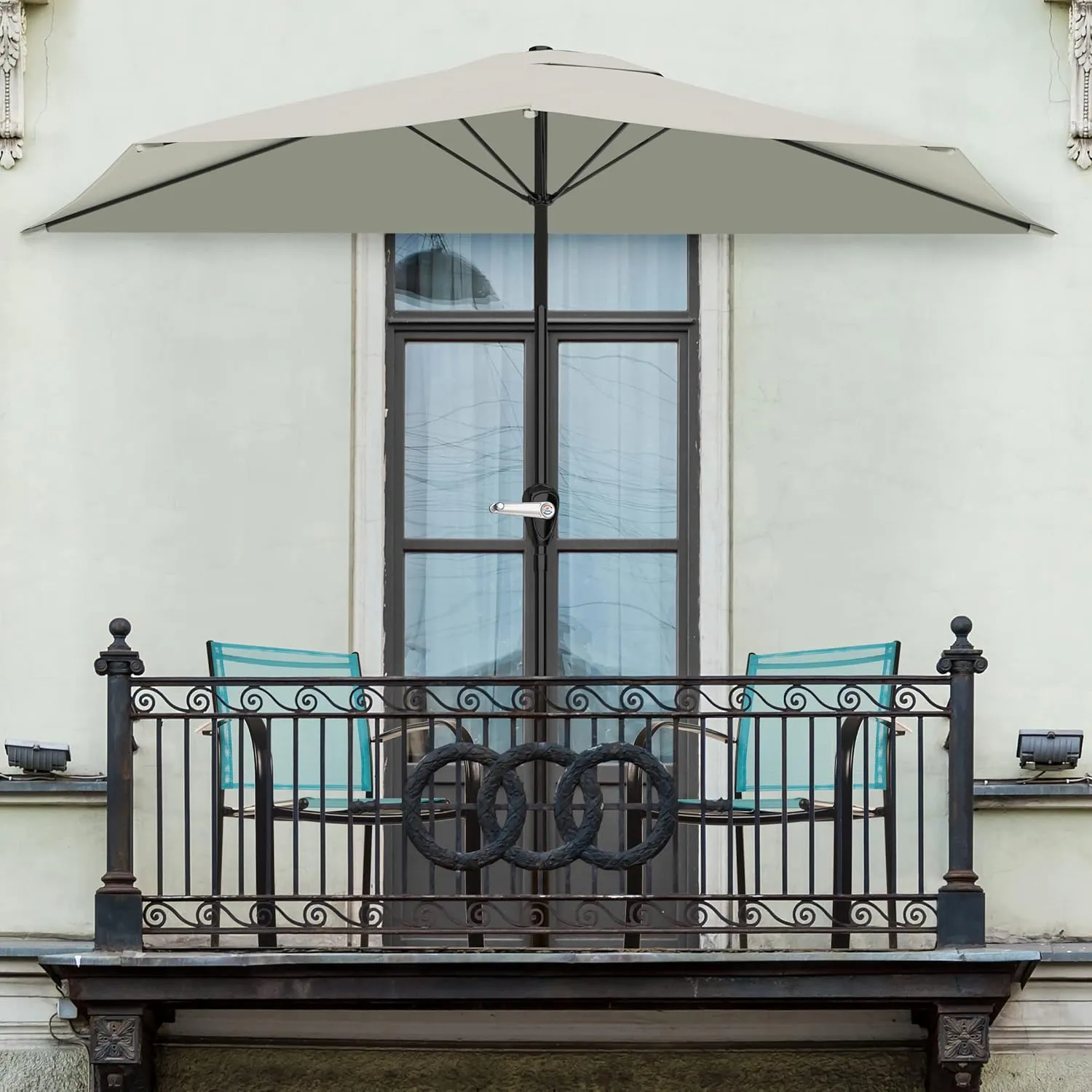 Pure Garden Half Umbrella Outdoor Patio Shade - 9 ft Patio Umbrella with Easy Crank - Small Canopy for Balcony, Table, or Deck