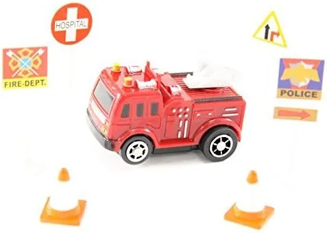 Puzzle Track Play Set - Battery-Operated Toy Vehicle & Floor Puzzle Play Mat - 16 Pc Sets - Fire Engine Themed Vehicle - Interchangeable Tracks - Create Up To 50 Combinations - by Ideas In Life