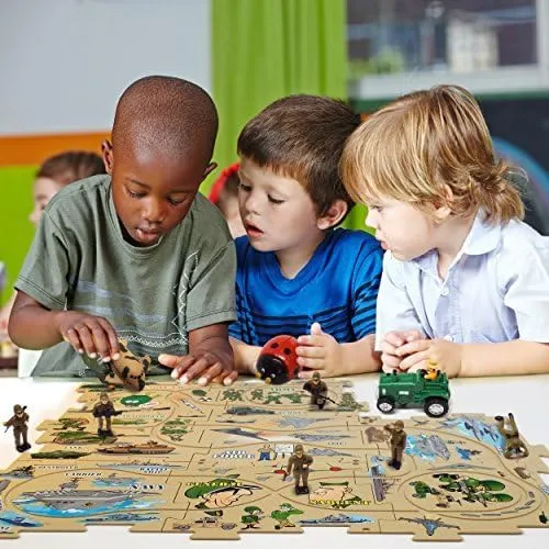 Puzzle Track Play Set - Battery-Operated Toy Vehicle & Floor Puzzle Play Mat - 16 Pc Sets - Fire Engine Themed Vehicle - Interchangeable Tracks - Create Up To 50 Combinations - by Ideas In Life