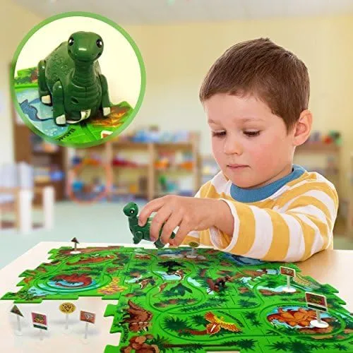Puzzle Track Play Set - Battery-Operated Toy Vehicle & Floor Puzzle Play Mat - 16 Pc Sets - Fire Engine Themed Vehicle - Interchangeable Tracks - Create Up To 50 Combinations - by Ideas In Life