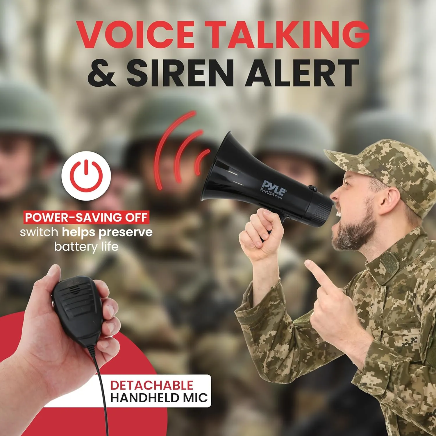 Pyle 40 Watt Professional Megaphone Clear Sound & Ergonomic Grip - Multi-Function with Talk, Siren, Volume Control - Detachable Handheld Mic - Indoor & Outdoor Sports, Emergency Response