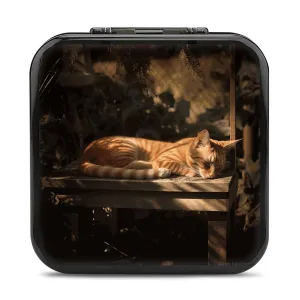 QMNBTES Orange Cat Sleeping Switch Game Case Switch Game Holder Cartridge Case Storage 24 Games & 2 Micro Sd Card Slots, Travel Carry Cases, Portable Games Card Storage, Hard Shell, Buckle Closure