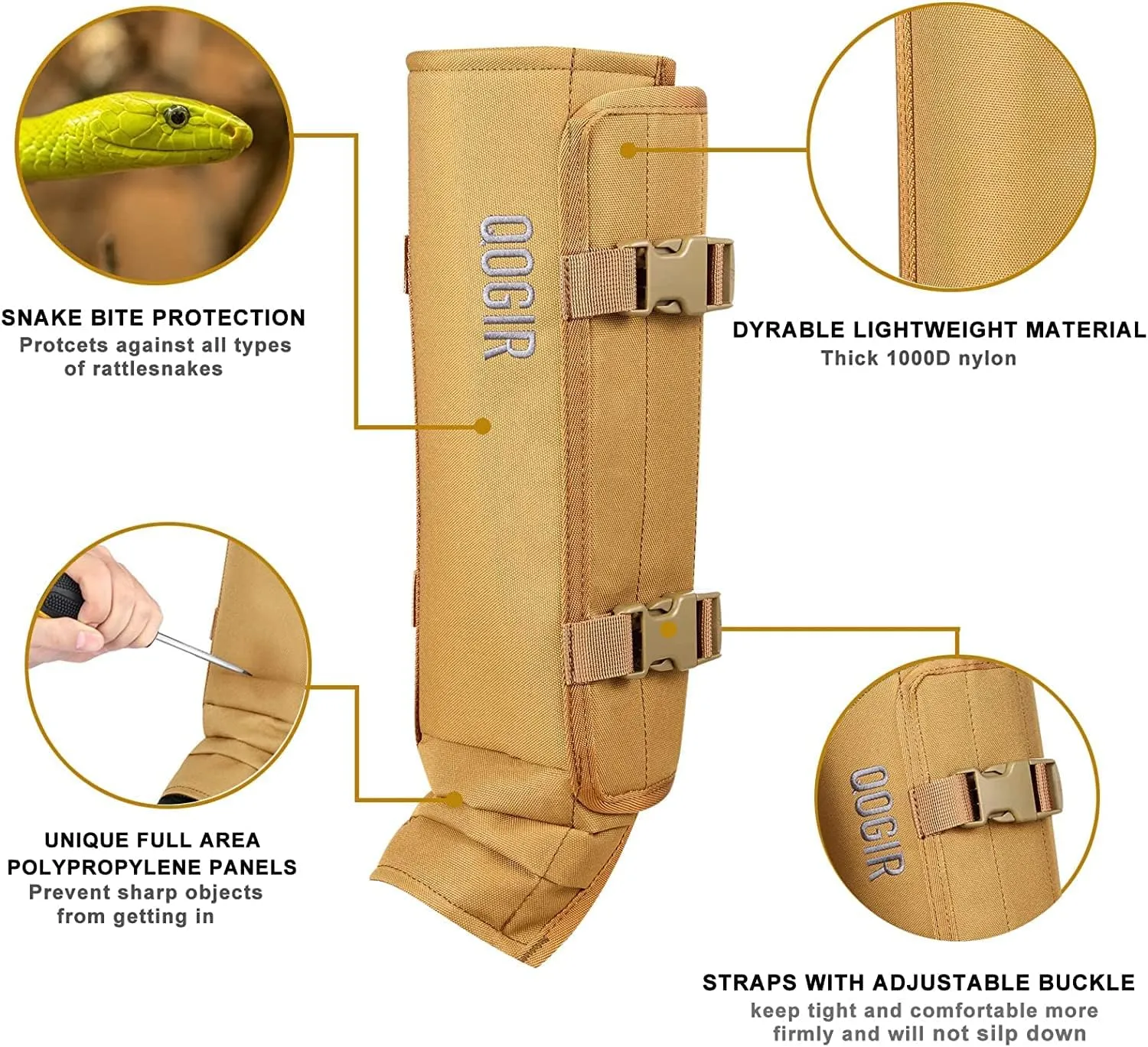 QOGIR Snake Gaiters 3 Pack: Durable Snake Guards for Hunting, Snake Gaiter Leggings for Men & Women, Snake Bite Protection for Lower Legs, Snake Proof Gaiters