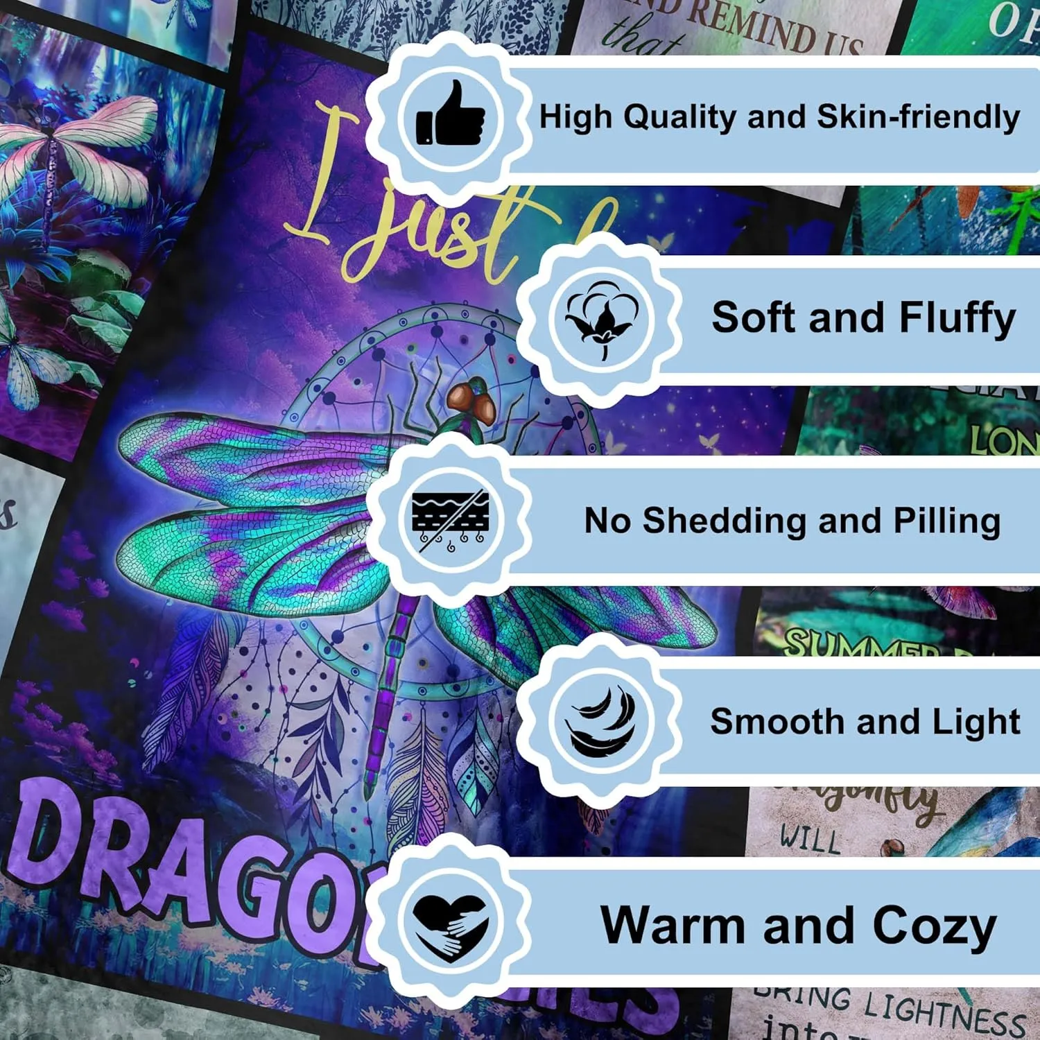 QOJUYO Dragonfly Gifts for Women, Dragonfly Lover Gifts Throw Blanket 60"X50", Dragonflies Gifts for Women