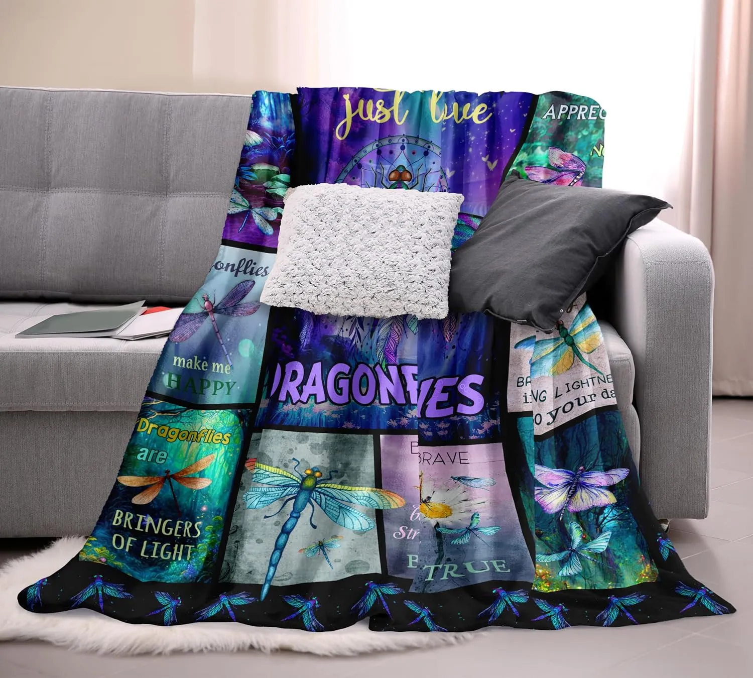 QOJUYO Dragonfly Gifts for Women, Dragonfly Lover Gifts Throw Blanket 60"X50", Dragonflies Gifts for Women