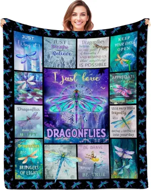 QOJUYO Dragonfly Gifts for Women, Dragonfly Lover Gifts Throw Blanket 60"X50", Dragonflies Gifts for Women