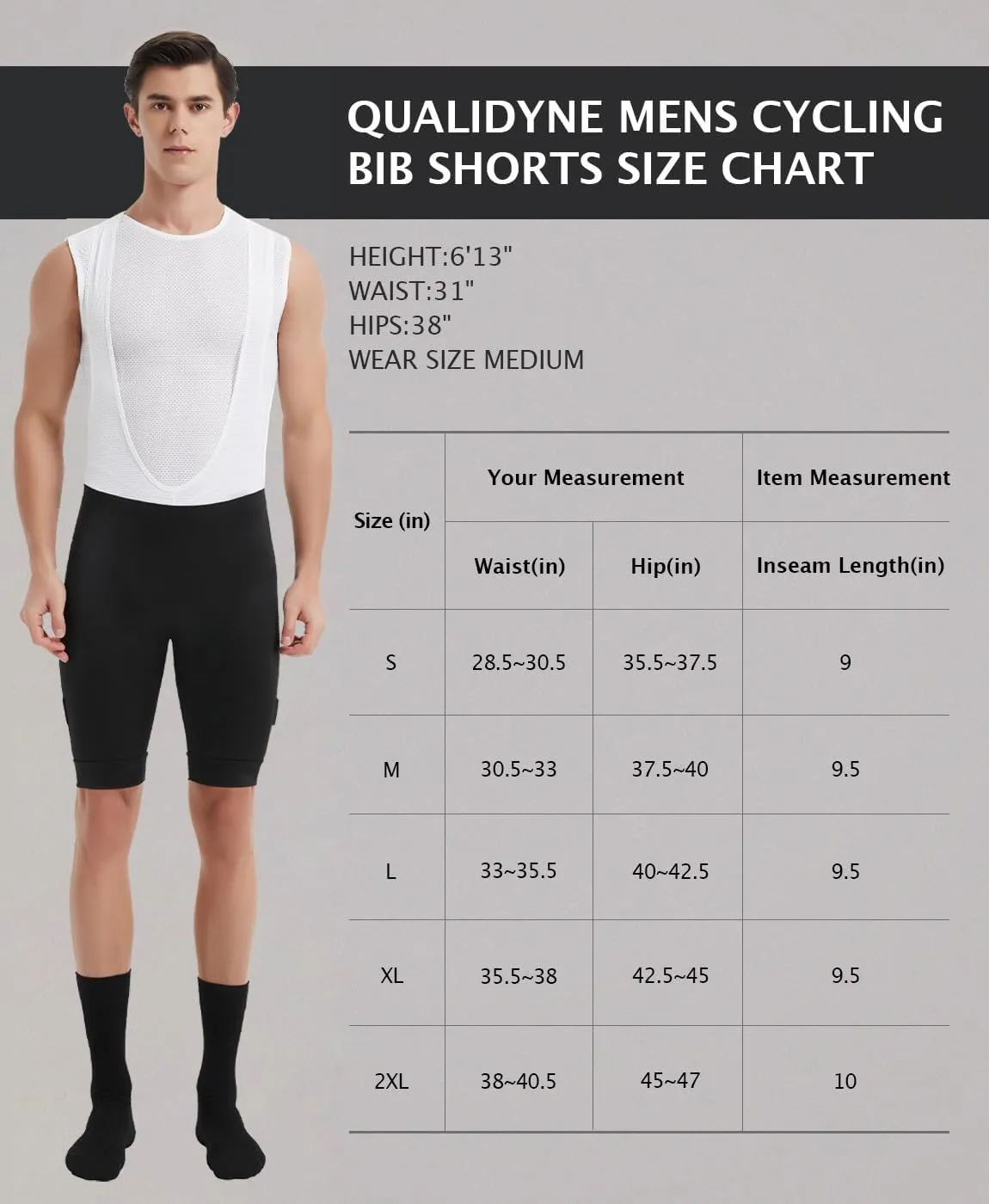 qualidyne Men's Cycling Bib Shorts 4D Padded Breathable Road Bike Bibs Biking Shorts