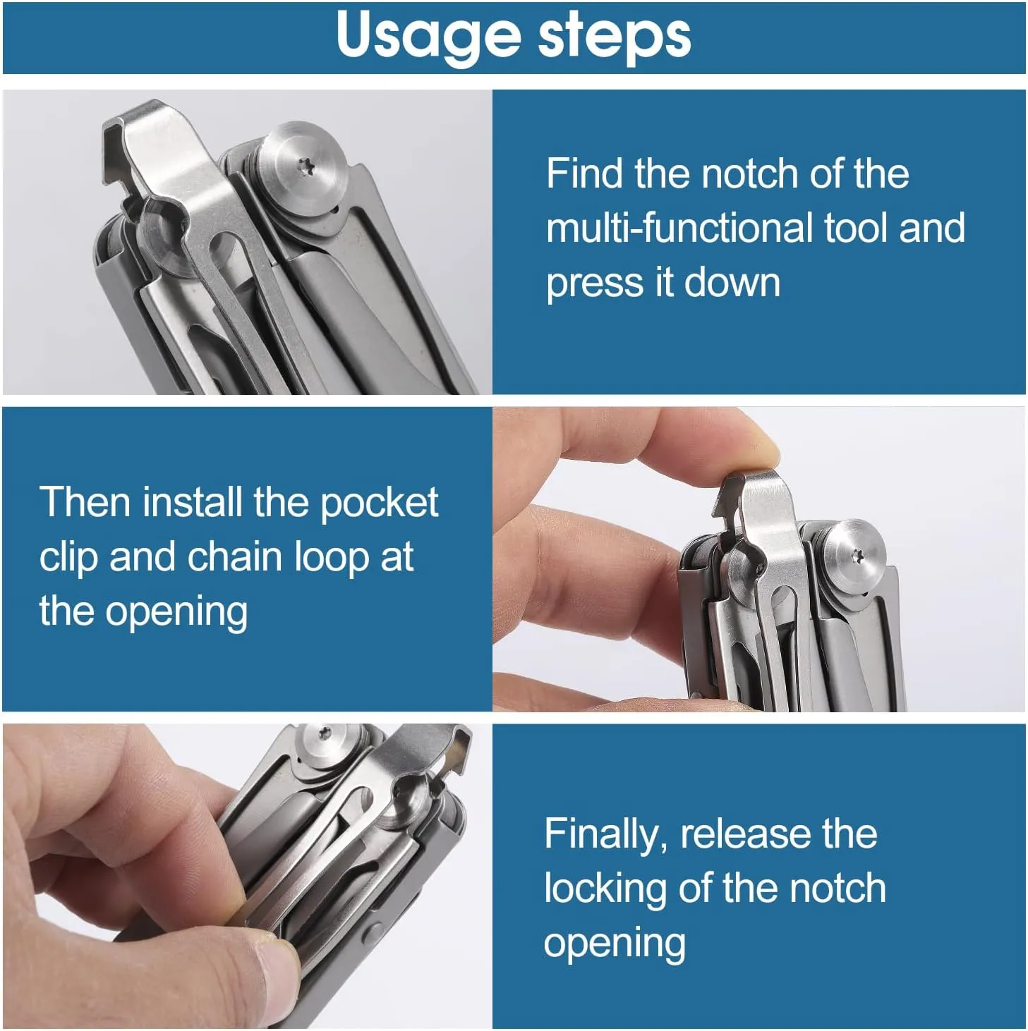Quick-Release Stainless Steel Multi-Tool Set - Pocket Clip and Lanyard Ring (4)