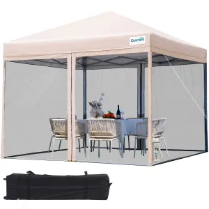 Quictent 10'x10' Pop up Canopy Tent with Mosquito Netting, Outdoor Ez up Screened Canopies Screen House Room Tent Portable, Fully Sealed, Waterproof & Wheeled Carry Bag Included (Tan)