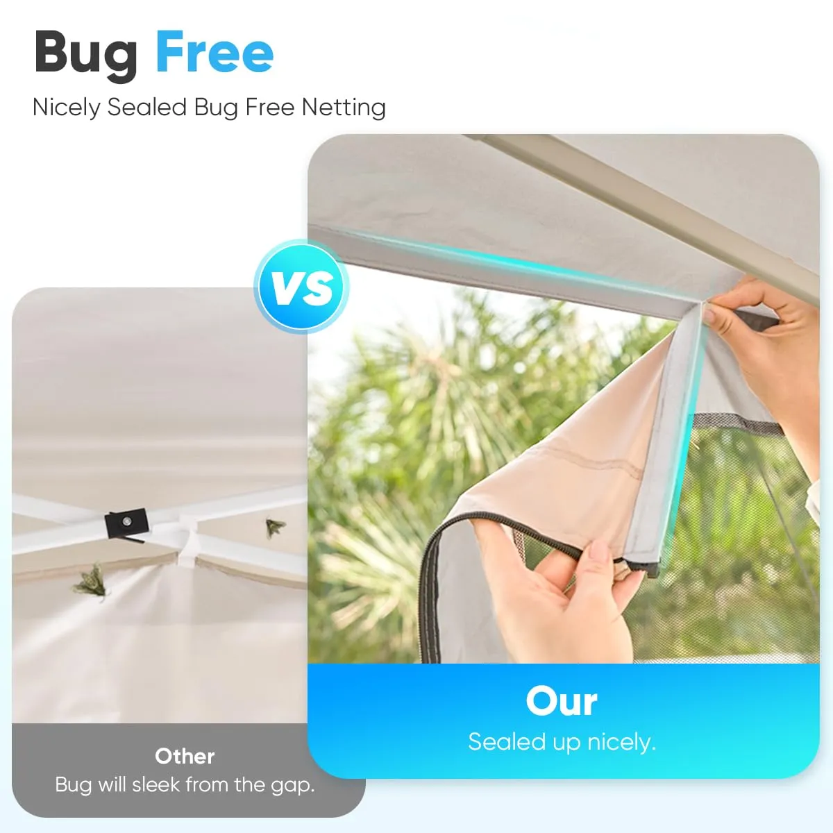 Quictent 10'x10' Pop up Canopy Tent with Mosquito Netting, Outdoor Ez up Screened Canopies Screen House Room Tent Portable, Fully Sealed, Waterproof & Wheeled Carry Bag Included (Tan)