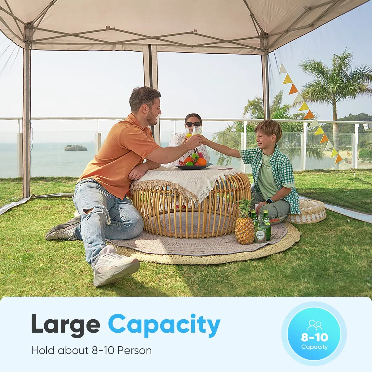Quictent 10'x10' Pop up Canopy Tent with Mosquito Netting, Outdoor Ez up Screened Canopies Screen House Room Tent Portable, Fully Sealed, Waterproof & Wheeled Carry Bag Included (Tan)