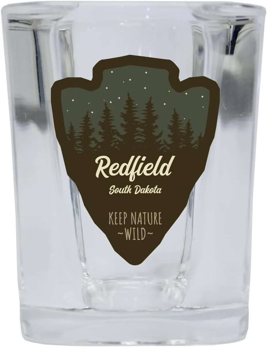 R and R Imports Redfield South Dakota Camping Souvenir 2 Oz Shot Glass Square Base Arrowhead Design 4 Pack