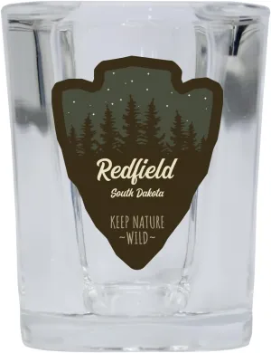 R and R Imports Redfield South Dakota Camping Souvenir 2 Oz Shot Glass Square Base Arrowhead Design 4 Pack