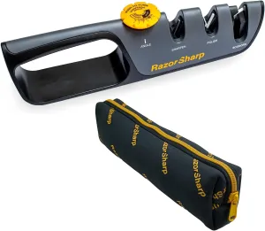 RazorSharp™ Knife Sharpener With Adjustable Angle Guide — Diamond-Coated Ceramic Sharpening Stones for All Knives Including Precision Kitchen, Professional, Chef's Knives — Non-Slip Rubber Edge Grip