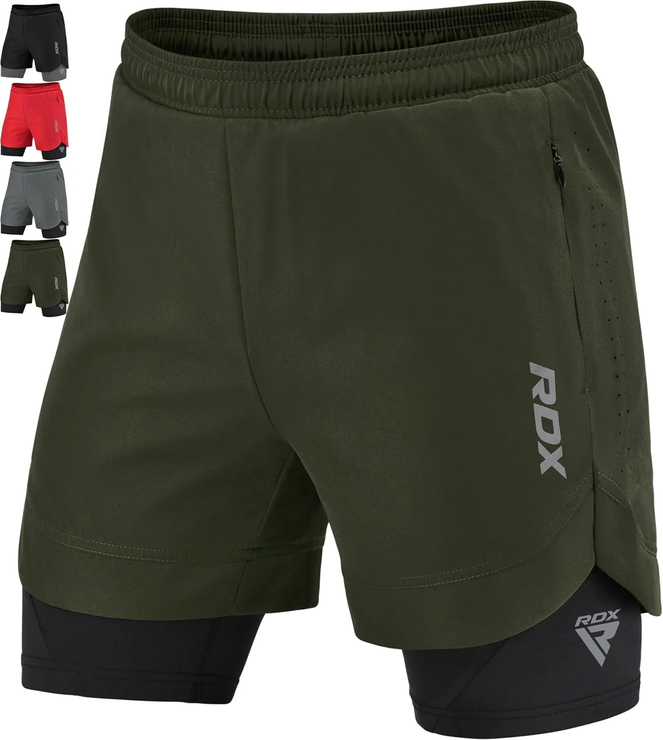 RDX Men’s Running Shorts, 2 in 1 Athletic Breathable Short Compression Liner, 2 Zipper and 2 Phone Pockets, Lightweight