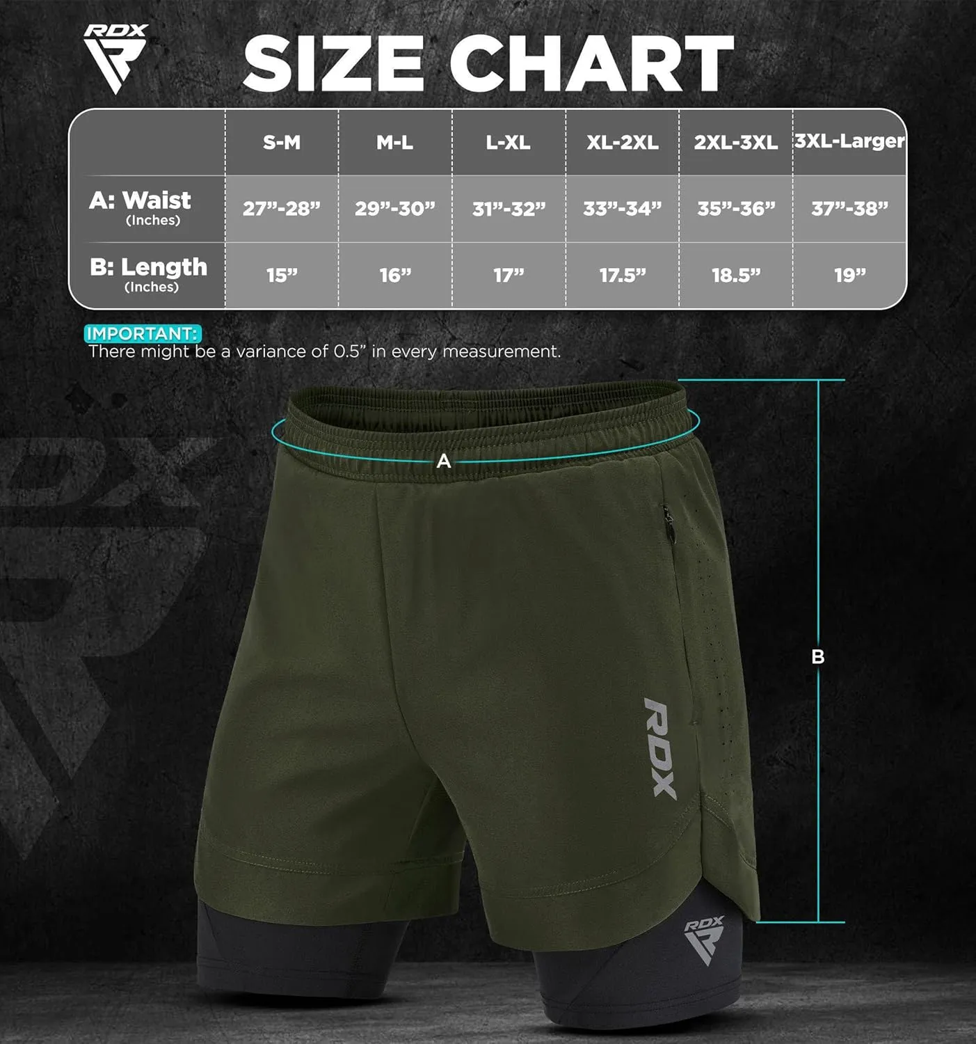 RDX Men’s Running Shorts, 2 in 1 Athletic Breathable Short Compression Liner, 2 Zipper and 2 Phone Pockets, Lightweight
