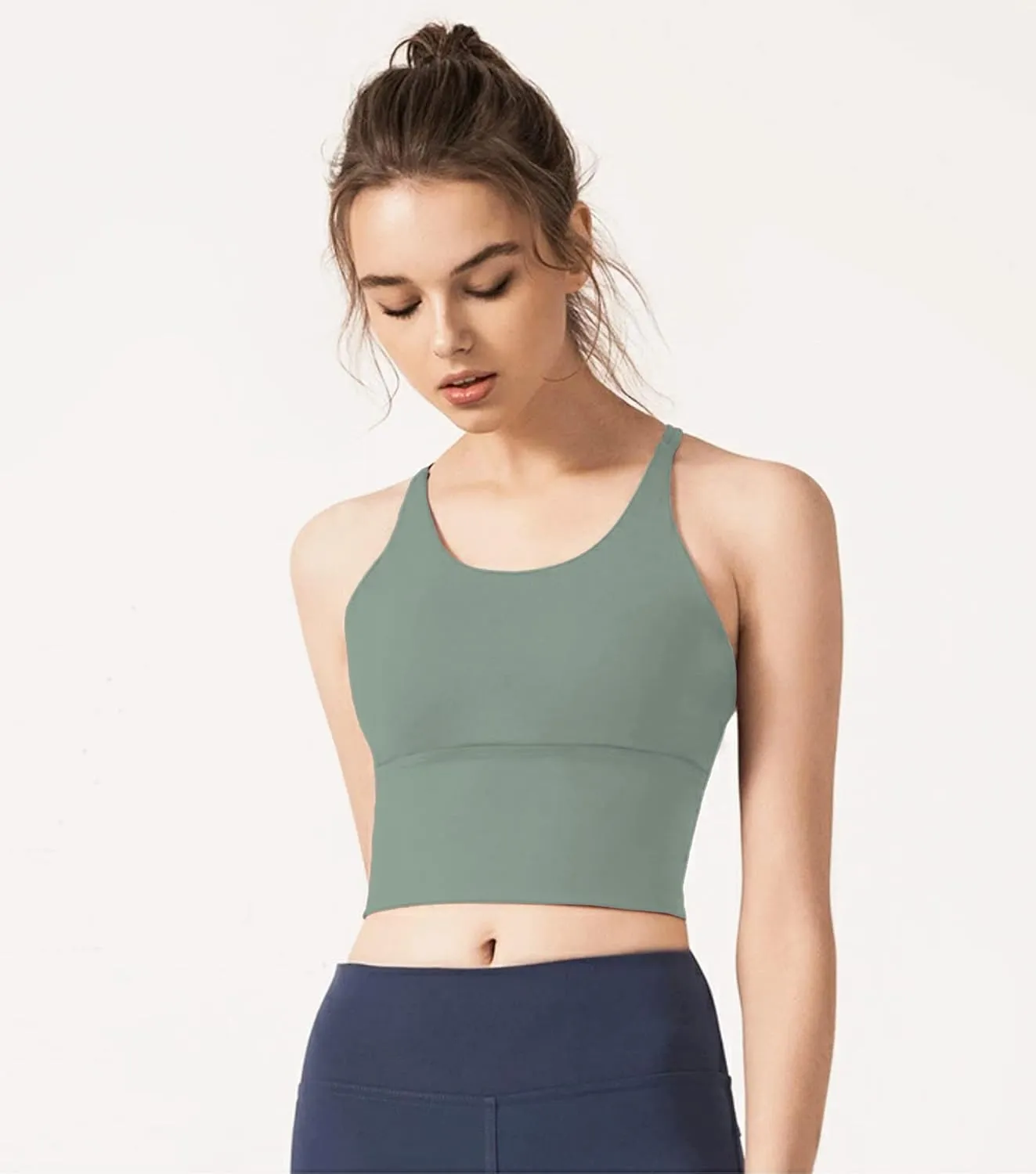 Redqenting Longline Sports Bra for Women with Removable Padded,Sexy Criss Cross Back Strappy Yoga Bras Workout Tank Tops