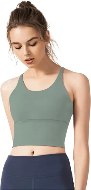 Redqenting Longline Sports Bra for Women with Removable Padded,Sexy Criss Cross Back Strappy Yoga Bras Workout Tank Tops