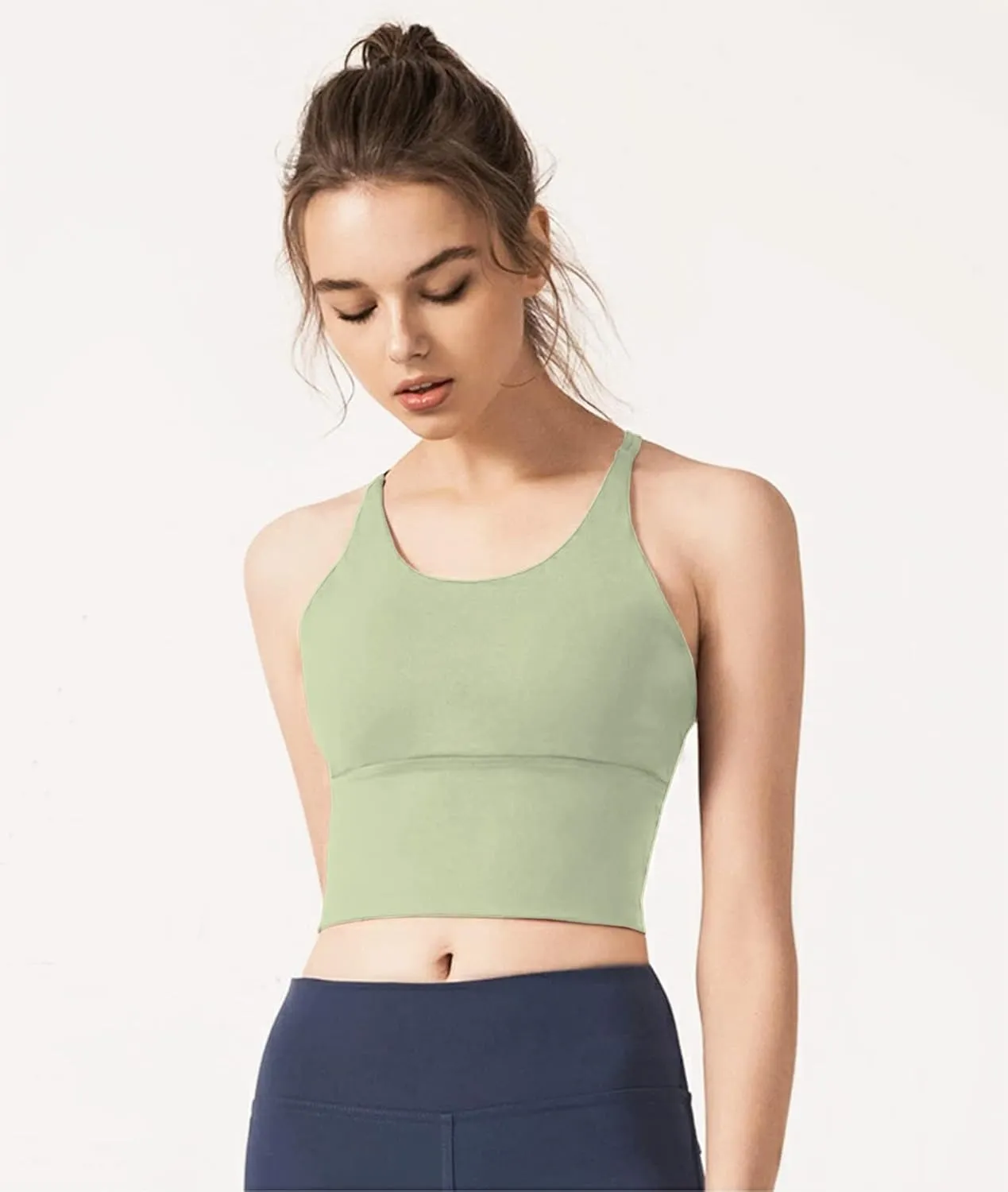 Redqenting Longline Sports Bra for Women with Removable Padded,Sexy Criss Cross Back Strappy Yoga Bras Workout Tank Tops