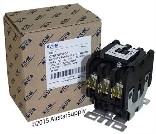 Replacement for Furnas 42EF35AFBCI - Replaced by Eaton/Cutler Hammer C25FNF360A 50mm DP Contactor, 3-Pole, 60 Amp, 120 VAC Coil Voltage