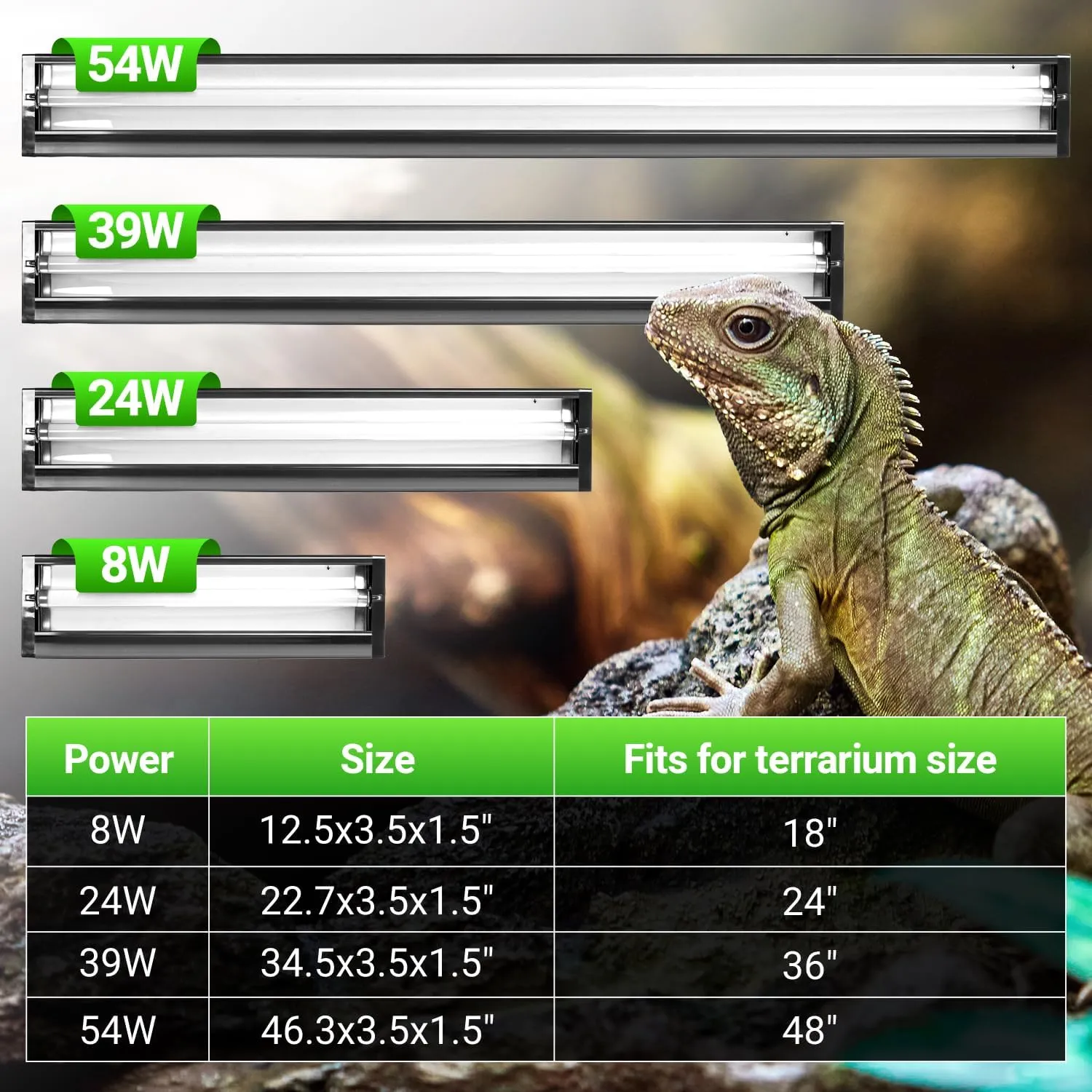 REPTI ZOO UVB Reptile Light, New Version T5 HO UVB Lighting Combo Kit, Reptile Terrarium Hood with 10.0 UVB Tube Bulb, Reptile Light Fixture 24W-22Inch