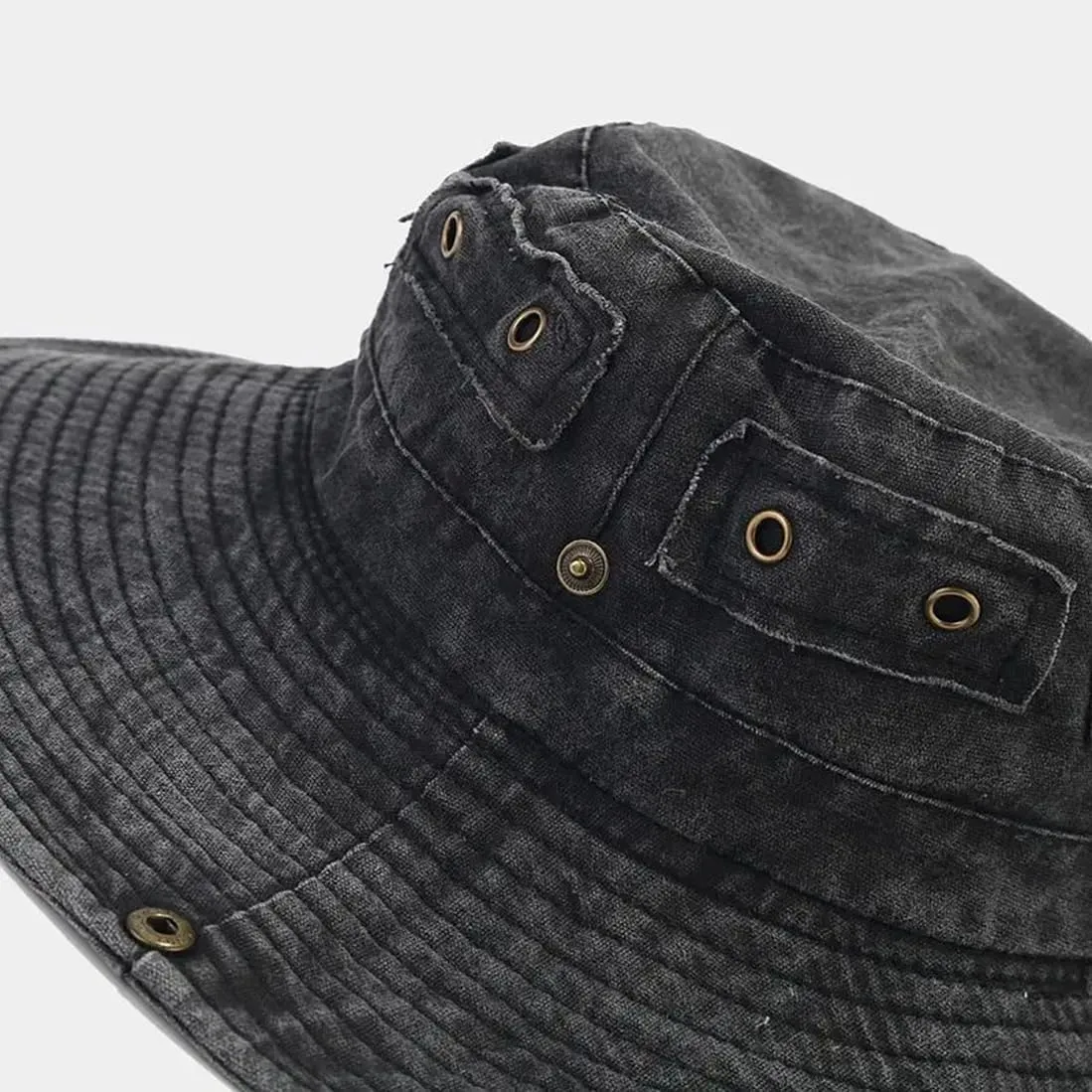Retro Wide Brim Cotton Casual Bucket Cowboy Hat Sun Protection Men Women Outdoor Fishing Camping Boonie Sun Cap
