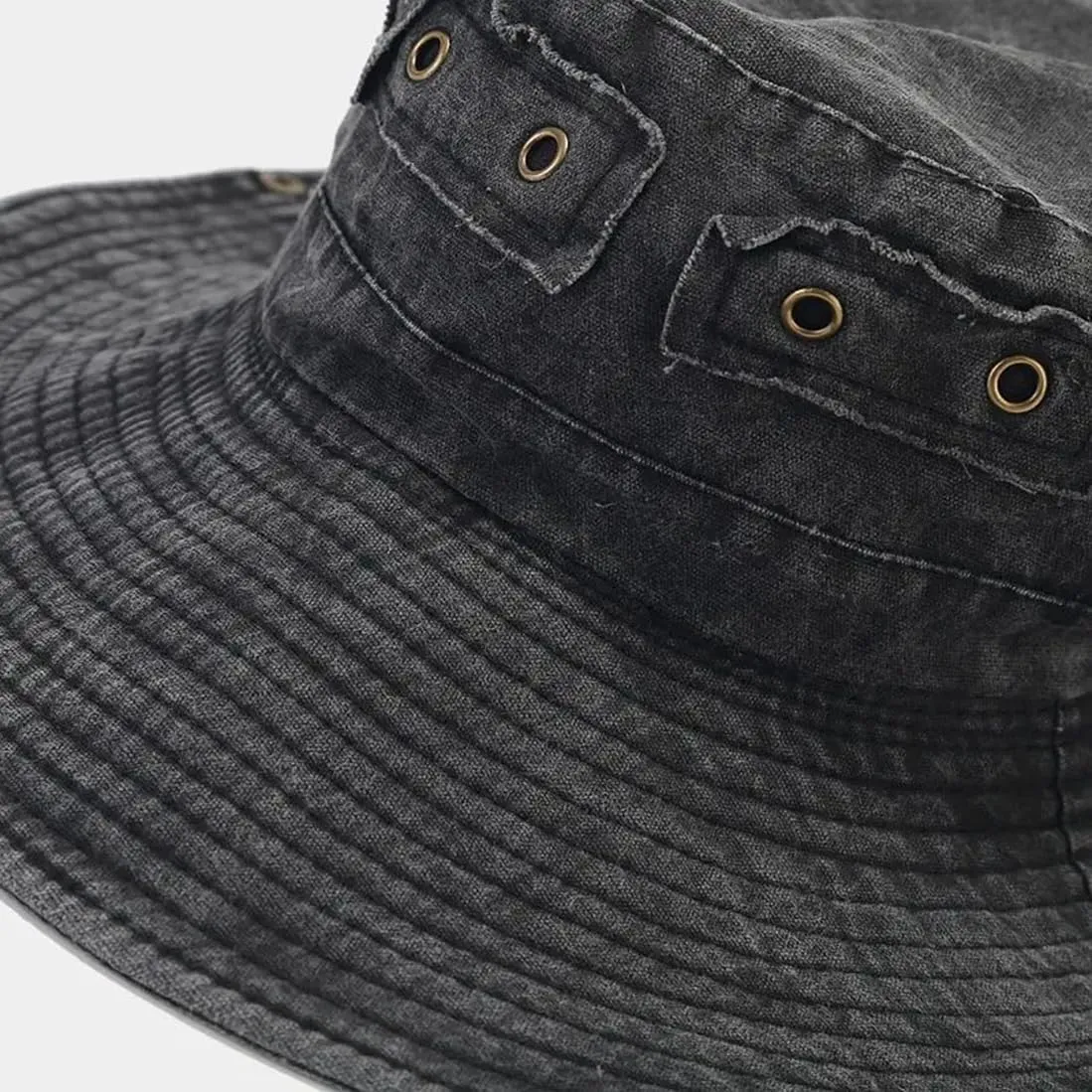 Retro Wide Brim Cotton Casual Bucket Cowboy Hat Sun Protection Men Women Outdoor Fishing Camping Boonie Sun Cap