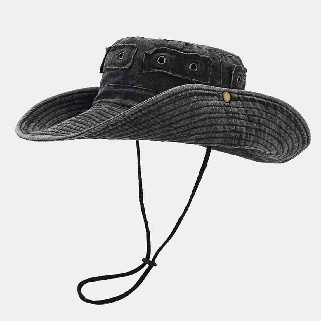 Retro Wide Brim Cotton Casual Bucket Cowboy Hat Sun Protection Men Women Outdoor Fishing Camping Boonie Sun Cap