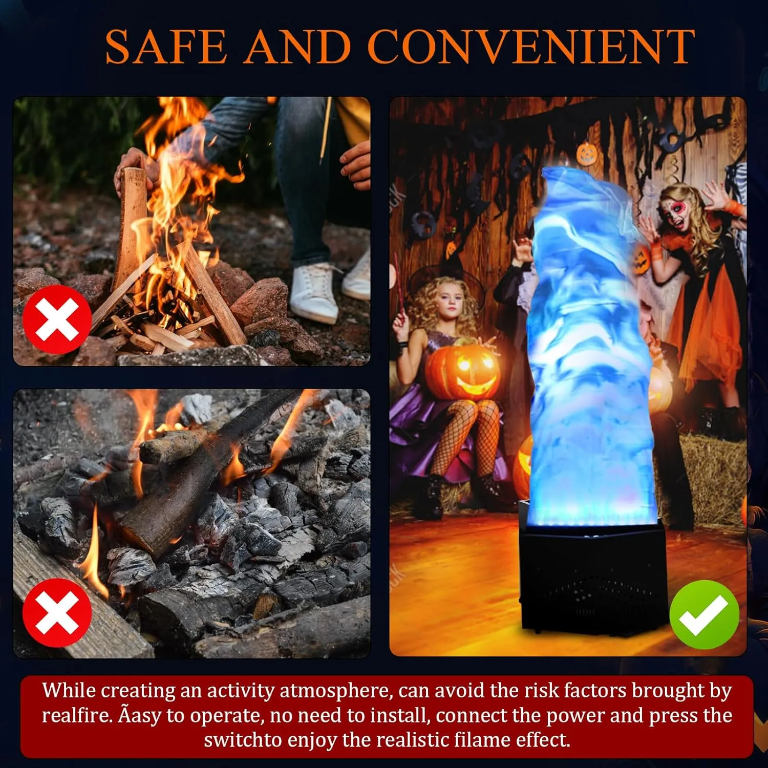 RGB Fake Fire Flame Light with 36 LED Light 5ft Artificial Simulated Flames Lamp Atmosphere Effect for Stage Halloween DJ Party Lighting Nightclub Campfire Party Special Holiday