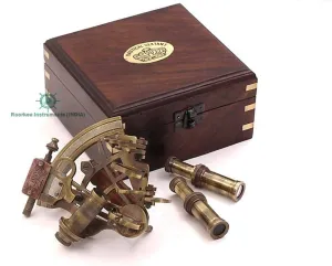 RII J. Scott London Nautical Brass Pocket Sextant, Astrolabe Sextant Tool with a Wooden Box, Galactic Gifting