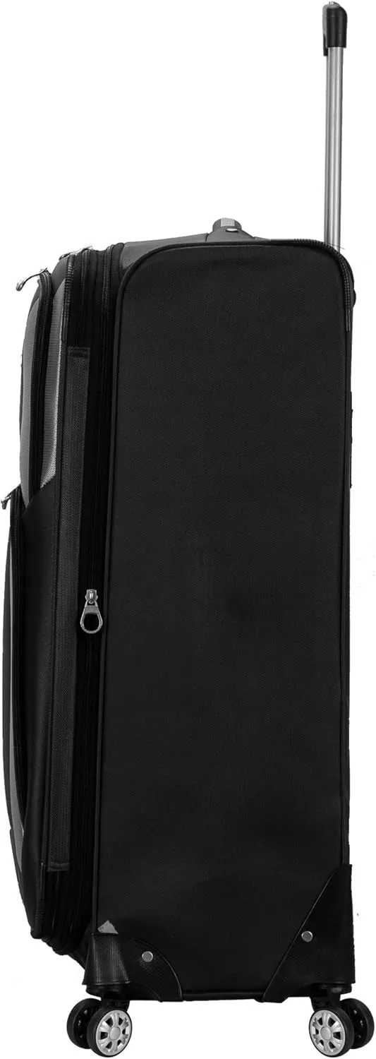 Rockland Impact Softside Spinner Wheel Luggage, Black, 4-Piece Set (18/22/26/30)