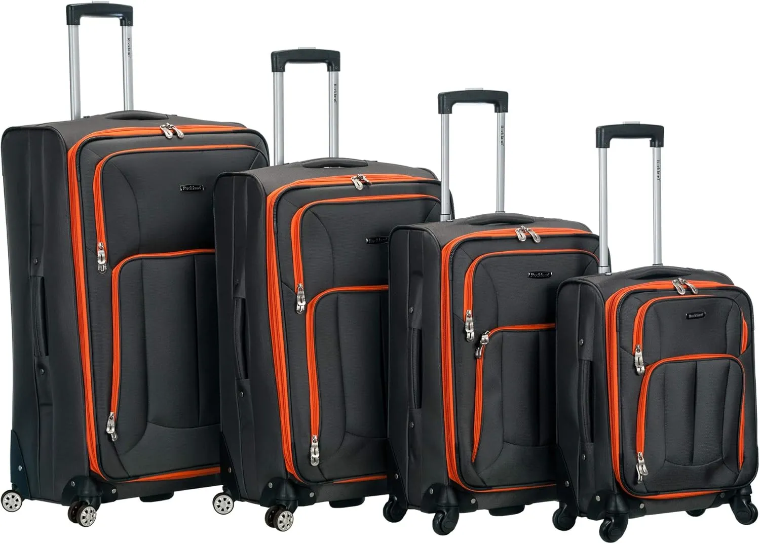 Rockland Impact Softside Spinner Wheel Luggage, Charcoal, 4-Piece Set (18/22/26/30)