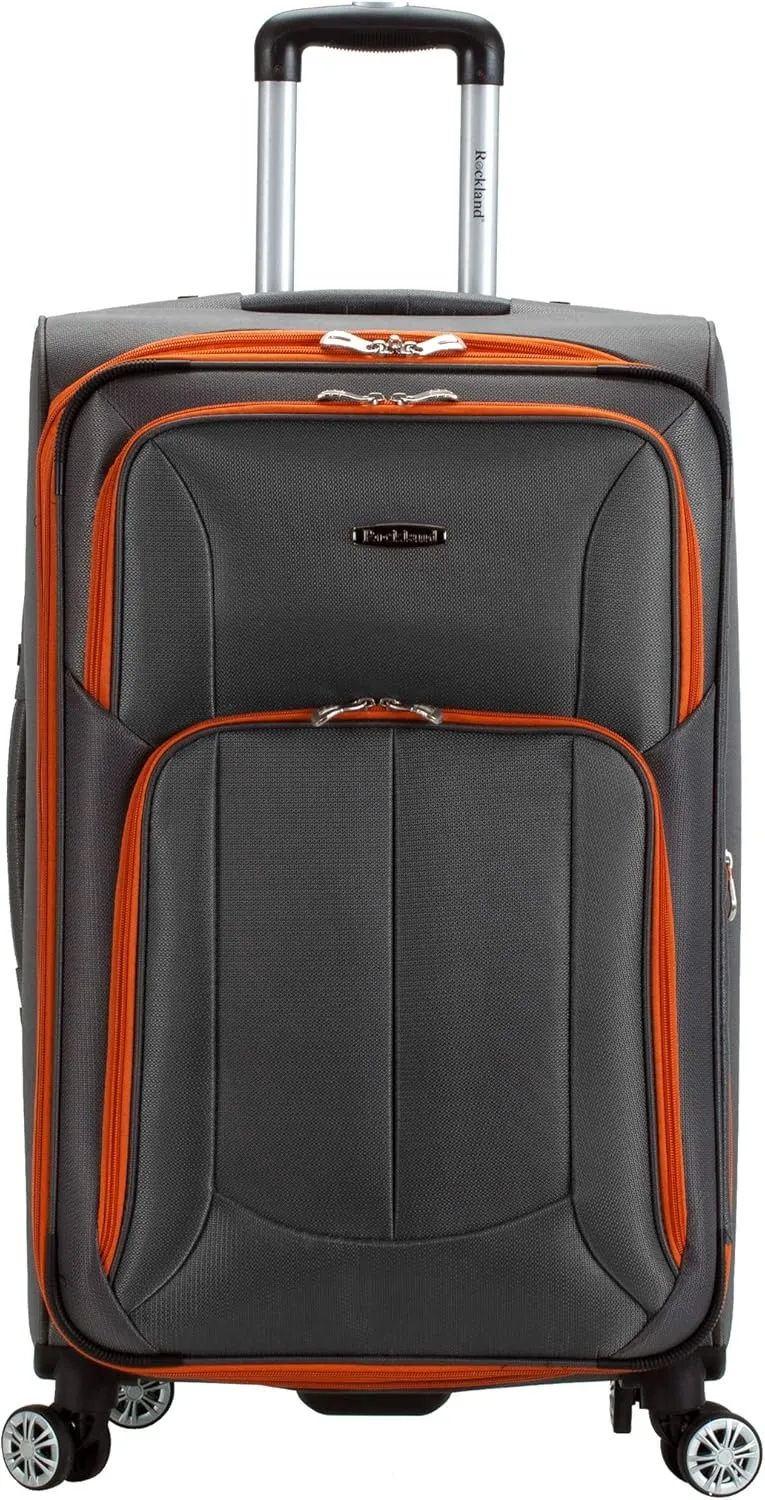 Rockland Impact Softside Spinner Wheel Luggage, Charcoal, 4-Piece Set (18/22/26/30)